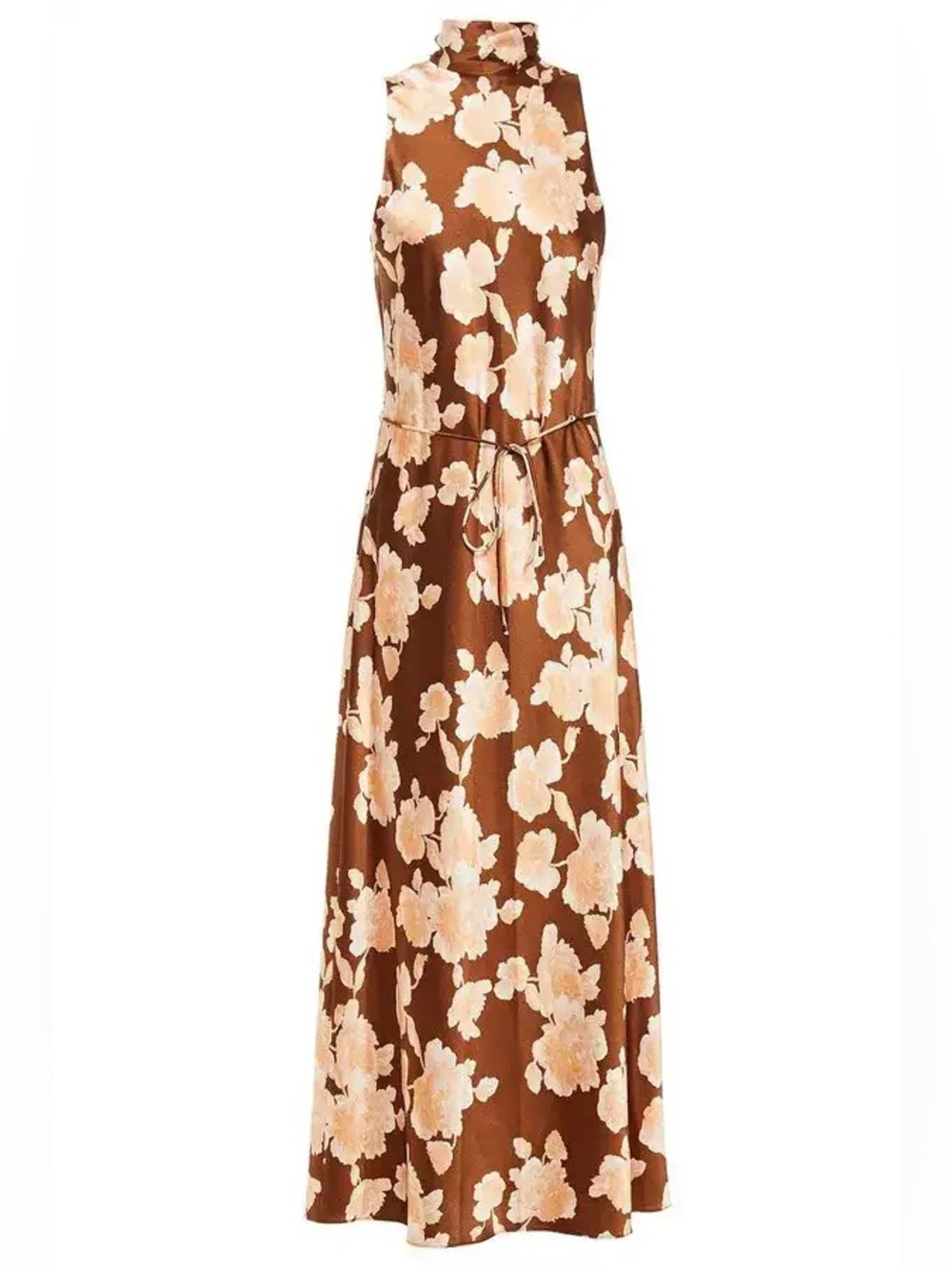 Vince Satin Tapestry Floral Turtleneck Dress